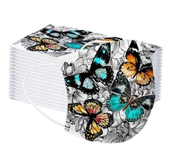 PRINTED BUTTERFLY DESIGN DISPOSABLE FACE MASK 50PCS