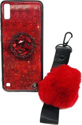 Case Luxury Fur Ball Rope Marble Bling Diamond Stand Plush Ball Strap Glitter Case Cover for Samsung S21 Plus Case Color Red