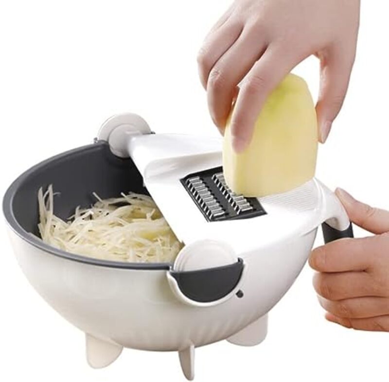9-in-1 Multifuntional Vegetable and Fruit Cutter with Drain Wet Basket Color White