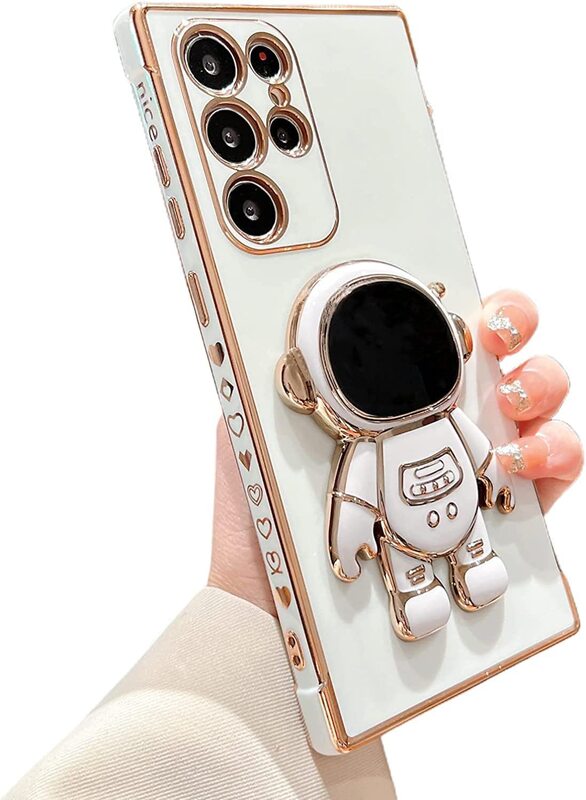 Astronaut Hidden Stand Case Cover for Samsung S22 Ultra,Cute Phone Case TwoWay Kickstand TPU Soft Cover,White