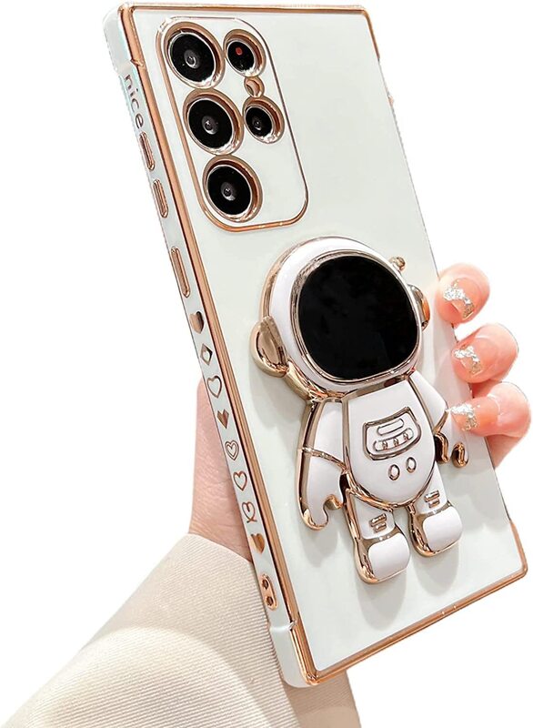 

Astronaut Hidden Stand Case Cover for Samsung S22 Ultra,Cute Phone Case TwoWay Kickstand TPU Soft Cover,White