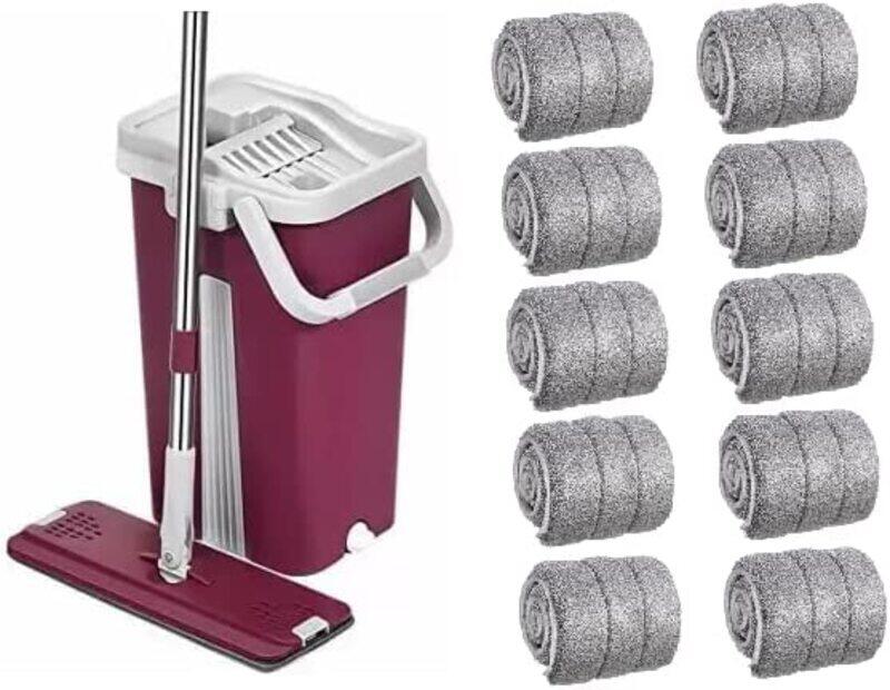 

Generic PALLAVI Mops and Bucket Sets with 10PCS Reusable Mop Pads, Stainless-steel Handle, 360° Rotating Head Squeeze Flat Mop Color Red