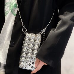 iPhone 12 Pro Luxury Silver 3D Love Chain Necklace Lanyard Case