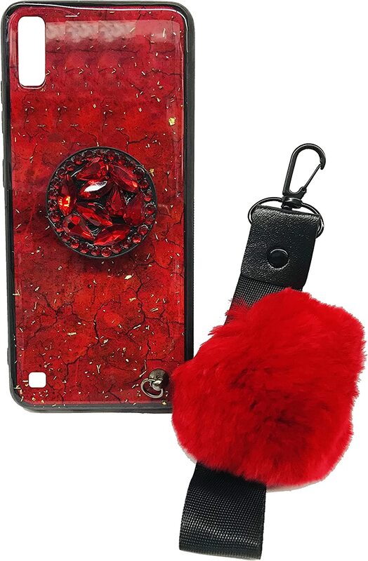 Case Luxury Fur Ball Rope Marble Bling Diamond Stand Plush Ball Strap Glitter Case Cover for SamsungA73 Case Color Red