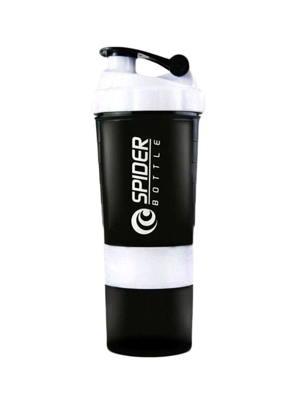 Spider 500ml Plastic Protein Shaker Sports Water Bottle, Black/White