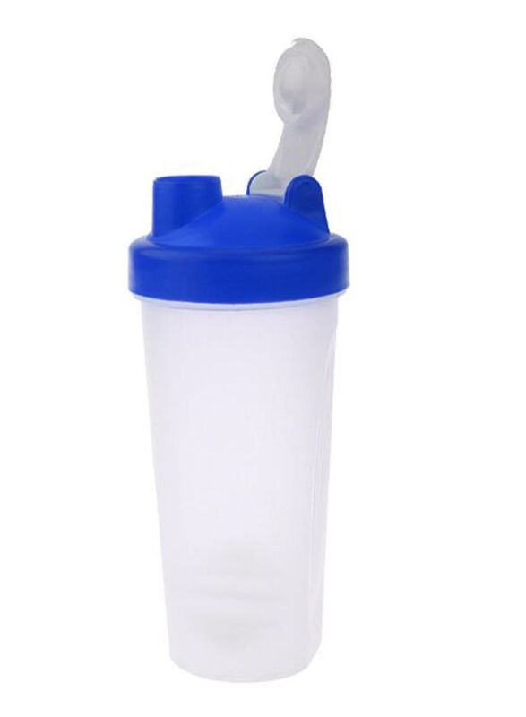 600ml Plastic Protein Shaker Blender Mixer Cup Bottle, Blue/White