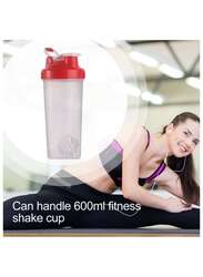 600ml Protein Shaker Mixer Bottle, Clear/Red