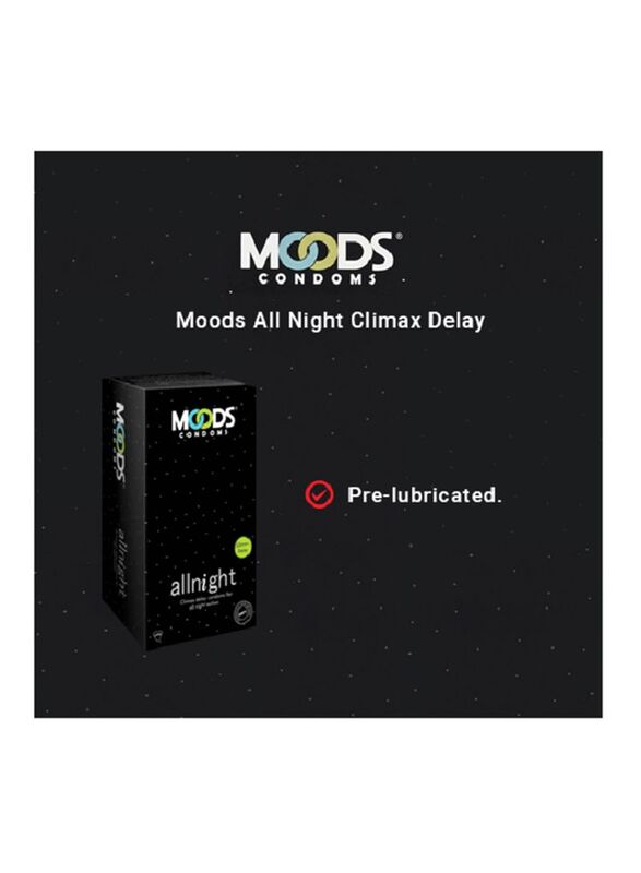 Moods All Night Climax Delay Condoms, 12 Pieces, Black