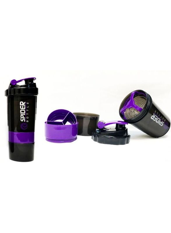 Spider Bottle 500ml Plastic Protein Shaker Sport Bottle, Black/Purple