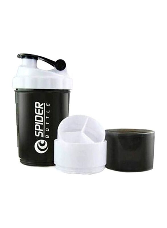 Spider 500ml Plastic Protein Shaker Sports Water Bottle, Black/White