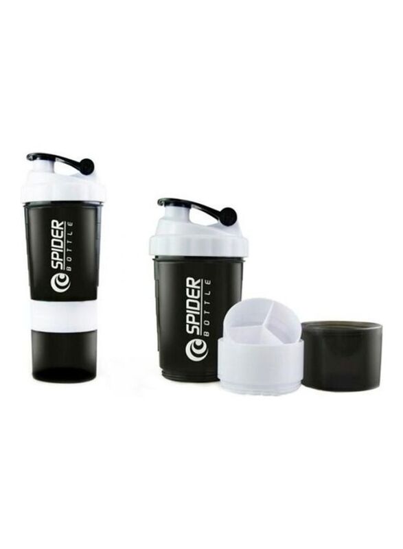 Spider Bottle 500ml Water Bottle Protein Shaker With Storage Container, Black/White