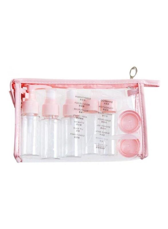 Rubik Empty Travel Bottle Toiletry ContaIner Set, 7 Pieces, Pink