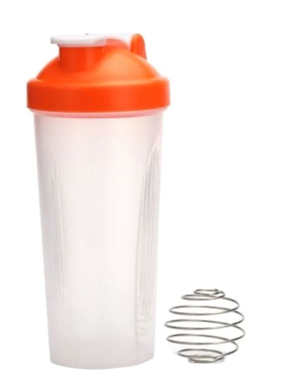 600ml Plastic Protein Shaker Bottle, Orange/Clear