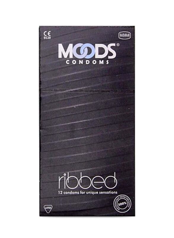 Moods Ribbed Condoms, 12 Pieces, Black