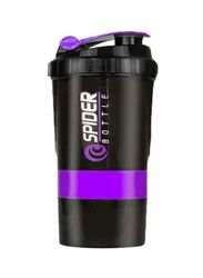 Spider 650ml Plastic Protein Shaker Bottle With Powder Storage Compartment, Black/Purple