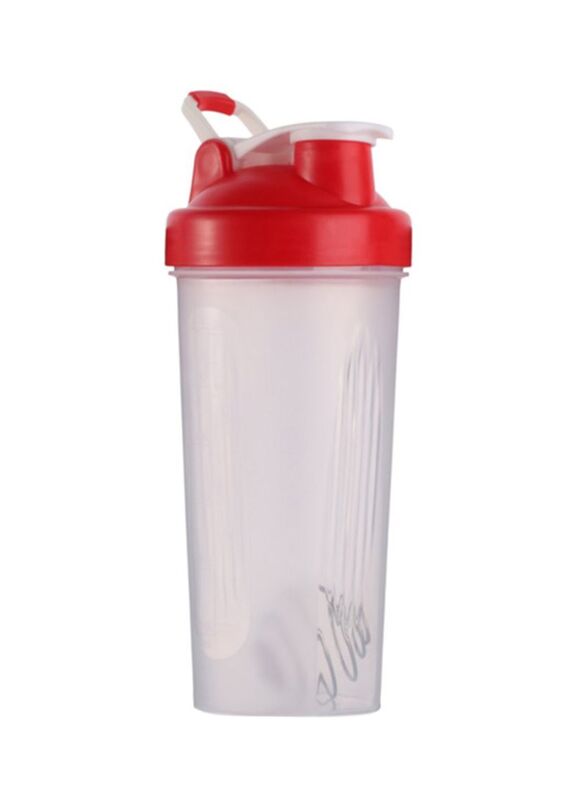 600ml Protein Shaker Mixer Bottle, Clear/Red