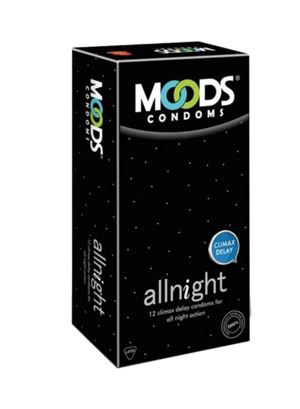 Moods All Night Climax Delay Condoms, 12 Pieces, Black