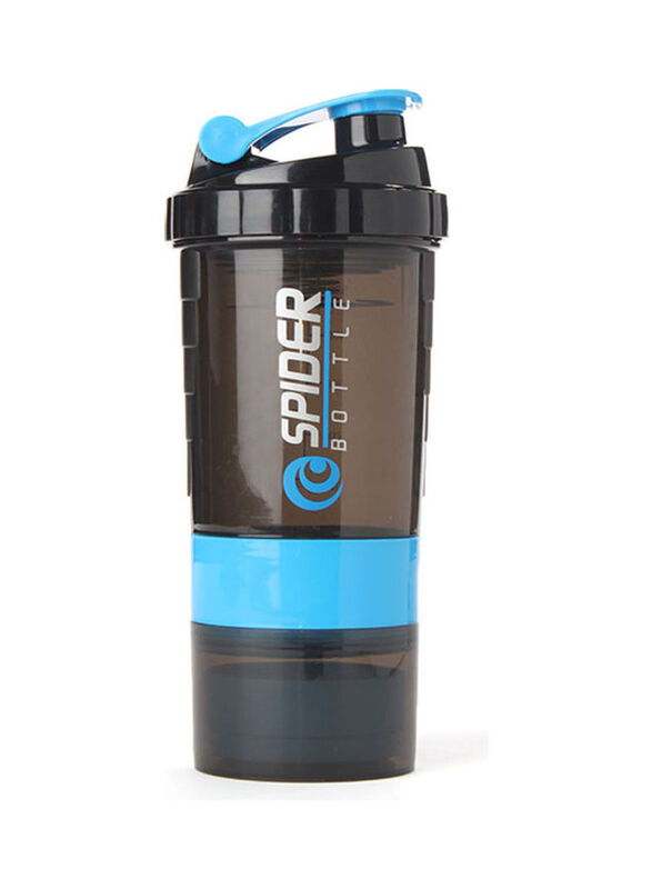 500ml Plastic Protein Shaker Bottle With Powder Storage, Black/Blue