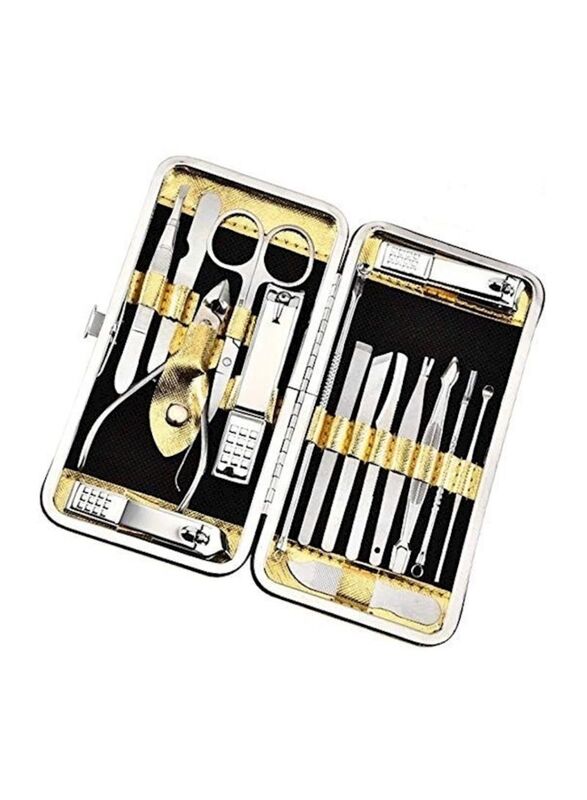 Manicure Pedicure Set, 16 Pieces, Gold/Silver