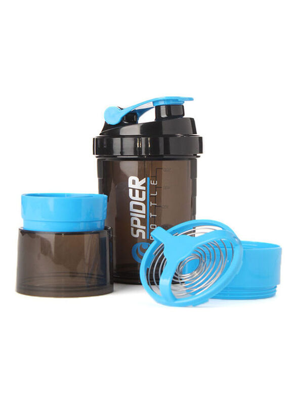 500ml Plastic Protein Shaker Bottle With Powder Storage, Black/Blue