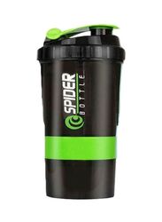 Spider 650ml Plastic Protein Shaker Bottle With Powder Storage Compartment, Black/Green