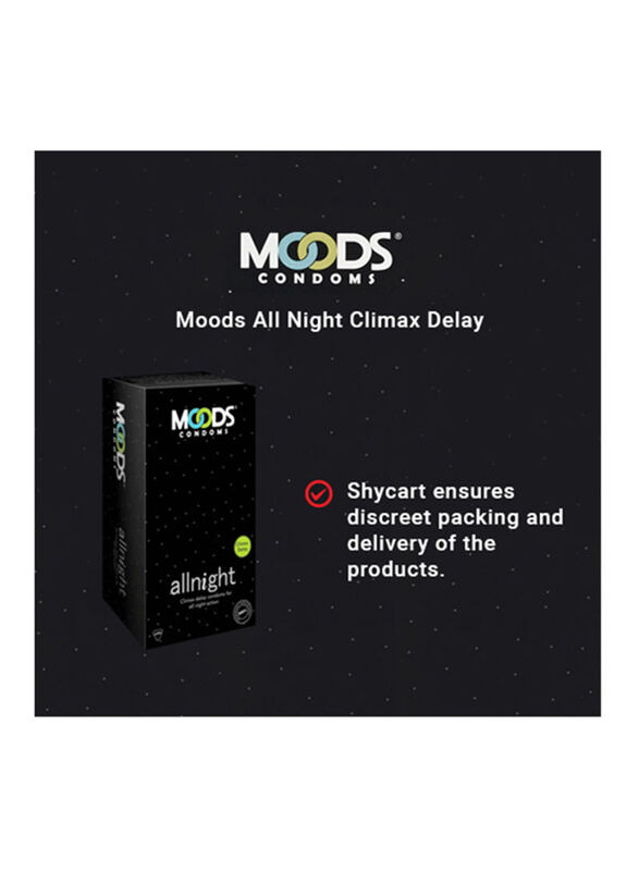 Moods All Night Climax Delay Condoms, 12 Pieces, Black