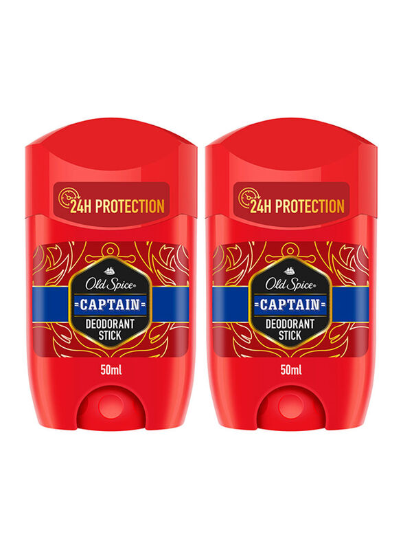 Old Spice 24H Protection Captain Deodorant Stick, 2 x 50ml