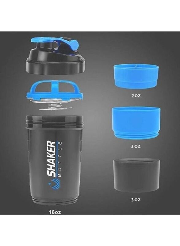 Generic 500ml 3-Layer Protein Shaker Bottle, Blue/Black