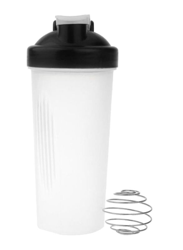600ml Plastic Protein Shaker Blender Mixer Cup Bottle, Black/White