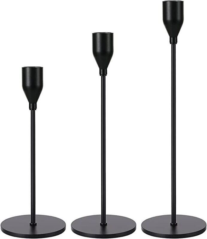 

DXB Gadgets Matte Metal Candle Holders for Taper Candles, 3 Pieces, Black