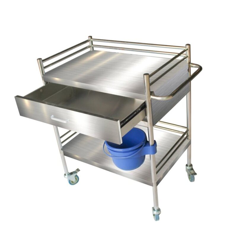 Medical Stainless Steel Trolley with 1 Drawer