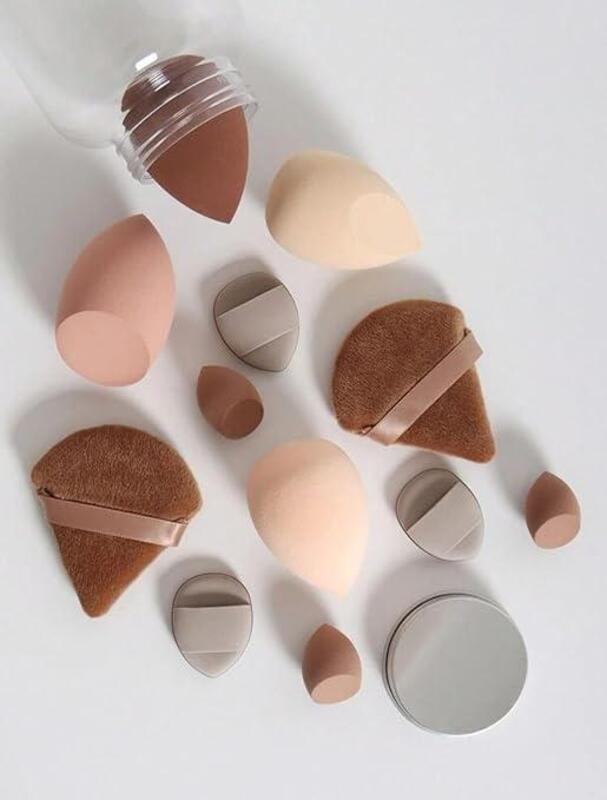 12 PCS Beauty Blender Makeup Sponge Set, Big and Mini Blender Sponges for Liquid, Foundation Blending Sponge Cosmetic Puff, Latex Free Wet and Dry Make up Sponge Pack of 12 (Brown)