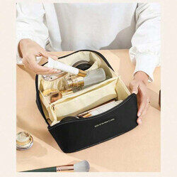 Minimalist Cosmetic Organizer Bag - Durable PU Material Makeup Case with Easy-Care Zipper