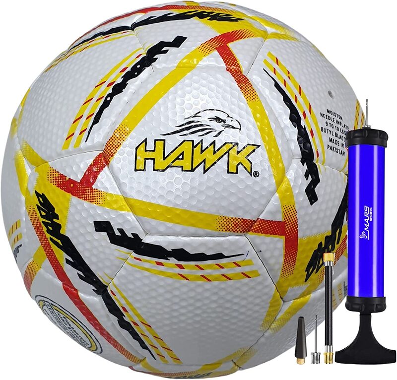 Hawk Match Football Soccer Ball with Air Pump & Accessories (Pale White Match Ball)