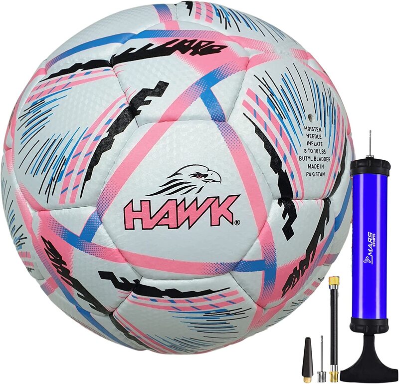 Hawk Match Football Soccer Ball with Air Pump & Accessories (Pink Strip Match Ball)
