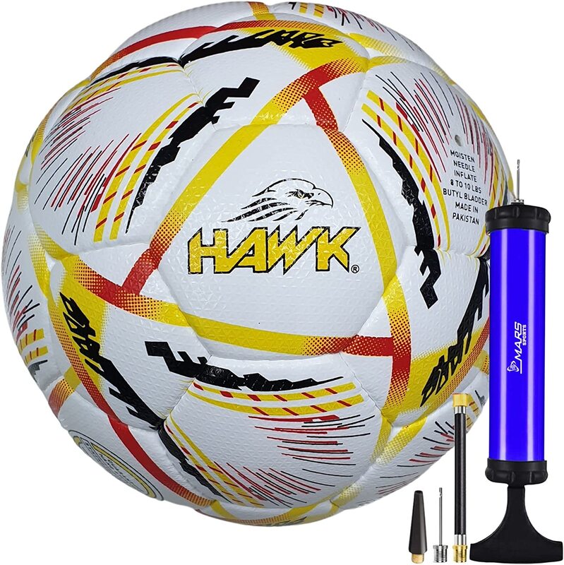 Hawk Match Football Soccer Ball with Air Pump & Accessories (White Match Ball)