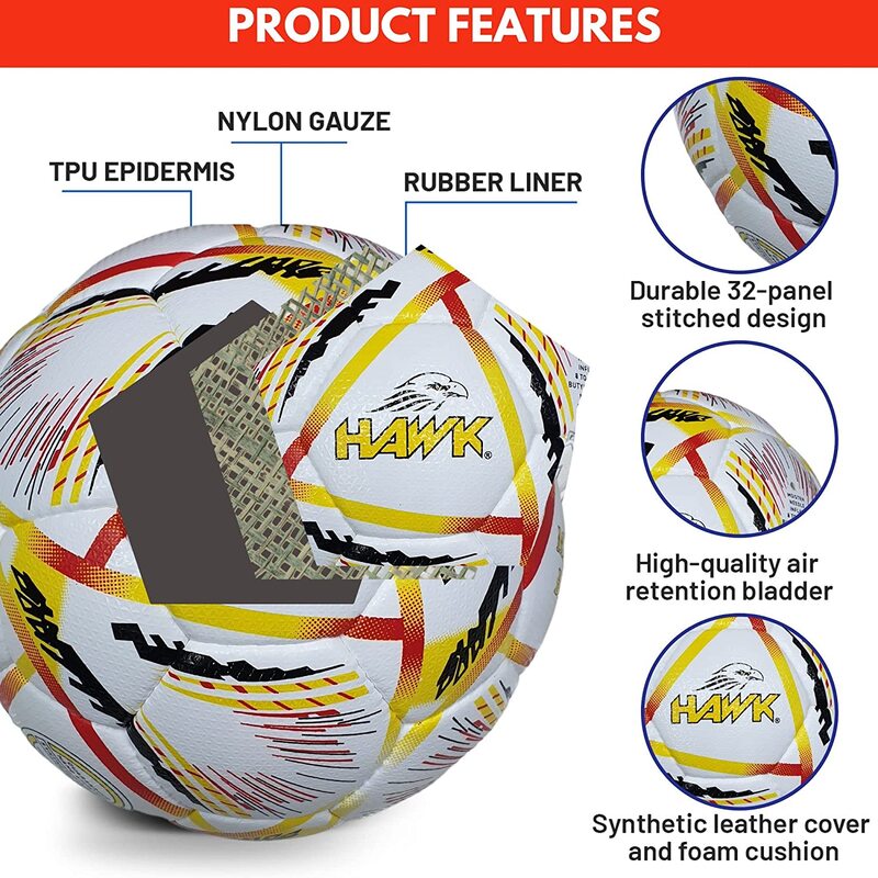 Hawk Match Football Soccer Ball with Air Pump & Accessories (White Match Ball)