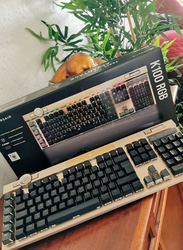 Corsair K100 RGB Optical Mechanical Wired Gaming English/Arabic Keyboard, CH-912A21A-AR, Midnight Gold