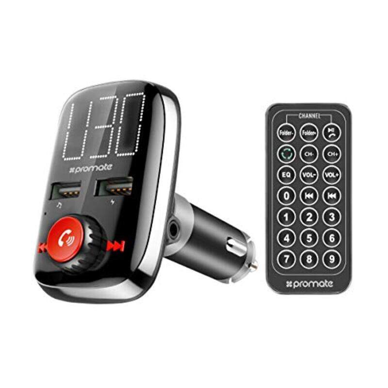 

Promate Wireless In-Car FM Transmitter with Dual USB Charging Ports, Black