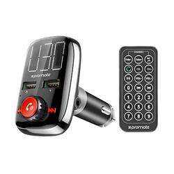 Promate Wireless In-Car FM Transmitter with Dual USB Charging Ports, Black