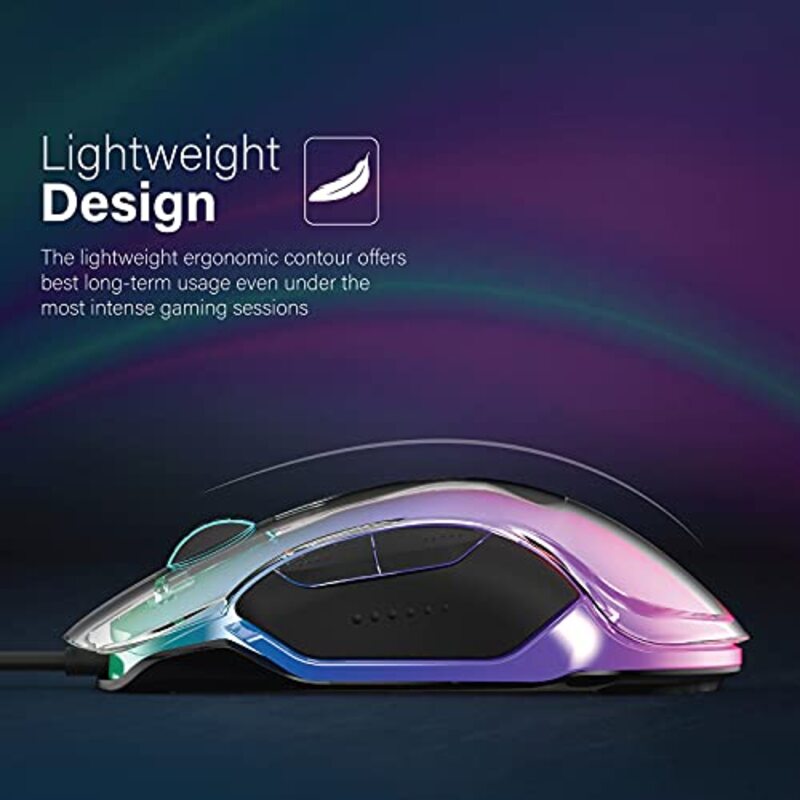 Vertux Transparent 12000 DPI Phoenix Wired Optical Gaming Mouse for PC, Multicolour