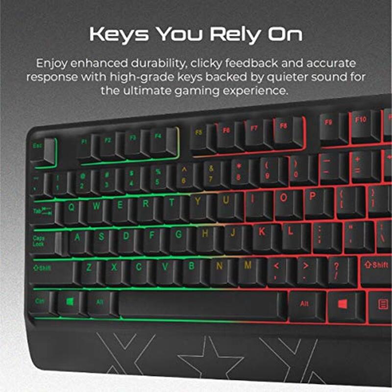 Vertux Orion Rainbow LED Backlit Wired Gaming Keyboard & Mouse for PC, Black