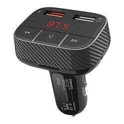 Promate SmarTune-2+ Bluetooth V5.0 Car FM Transmitter Wireless Radio Adapter Hands-Free Car Kit with Ultra-Fast Quick Charge, 3.0 USB Port, AUX Micro-SD Card Slot, Remote Control & LED Display, Black