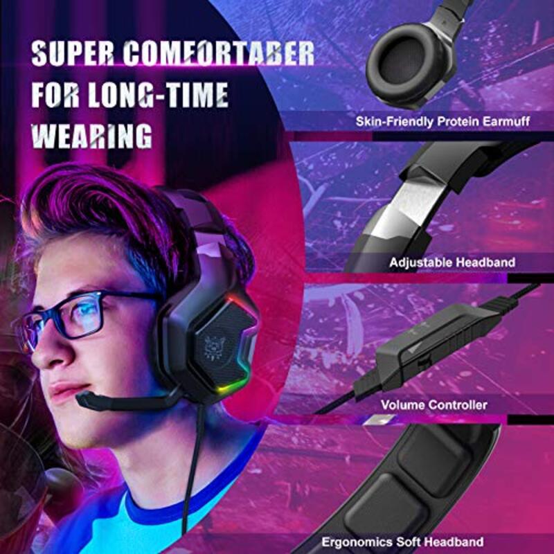 Onikuma K10 Pro Wired Gaming Headset with Noise Cancellation for Mobiles, PC, Laptop, Tablets, PS4, PS5, Xbox, Black