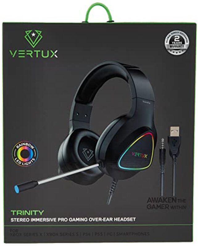 Vertux Trinity Stereo Immersive Pro Wired Over-Ear Gaming Headset for PC, Laptops, PS5, PS4, mobiles, Xbox One, Black