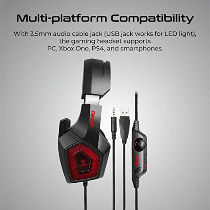 Vertux 3.5mm Wired Over-Ear Gaming Headphones for PC, Xbox One, PS4 & Smartphones, Red