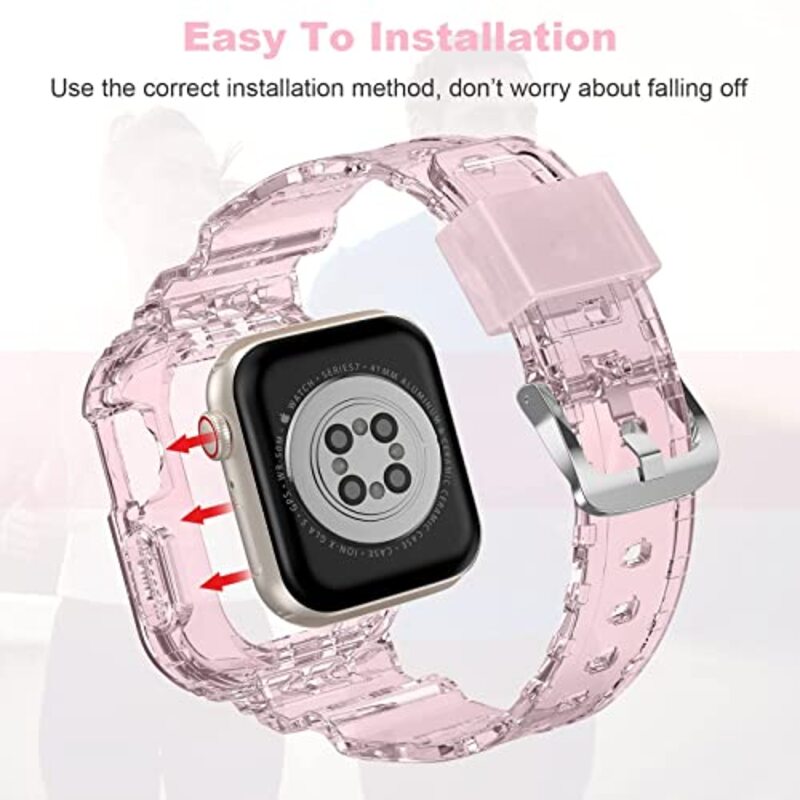 Makingtec Soft Silicone Crystal Strap with Case Sports Band for Apple Watch Series 7, Clear