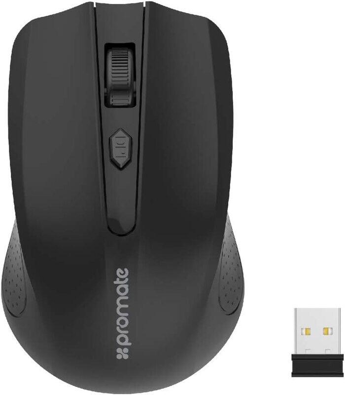 

Promate CLIX-8 2.4G Optical Wireless Mouse, Portable, USB Nan Receiver 10m Working Distance, Auto Sleep Function and 3 Adjustable DPI Level, Black