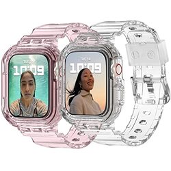 Makingtec Soft Silicone Crystal Strap with Case Sports Band for Apple Watch Series 7, Clear