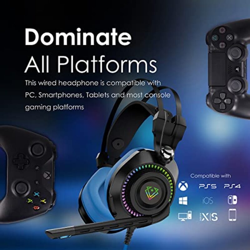 Vertux High-Definition Game Command Over-Ear Gaming Headset for PlayStation, Xbox, PC, Smartphones, Tablets, Blue